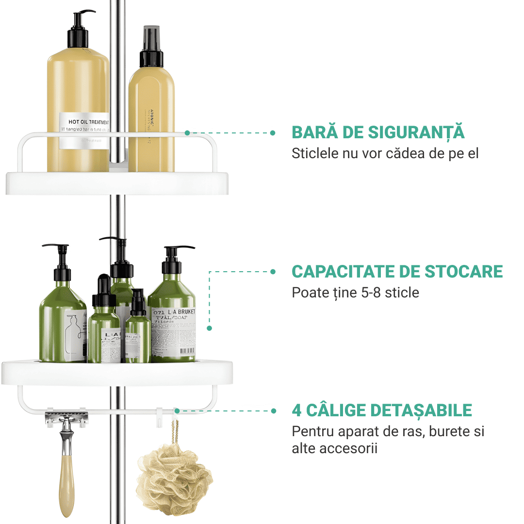 RACKBATH – raft de duș care elimină dezordinea și menține dușul organizat (fără găurire, potrivit pentru orice baie) - imagine 6