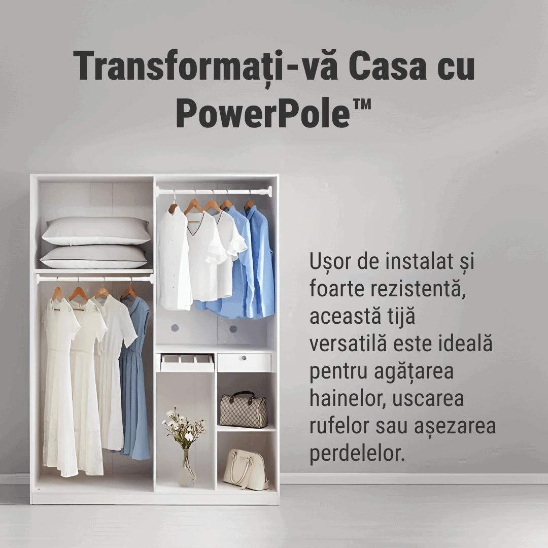 POWERPOLE – bară telescopică universală fără găurire pentru agățare și depozitare (110–400 cm) - imagine 4