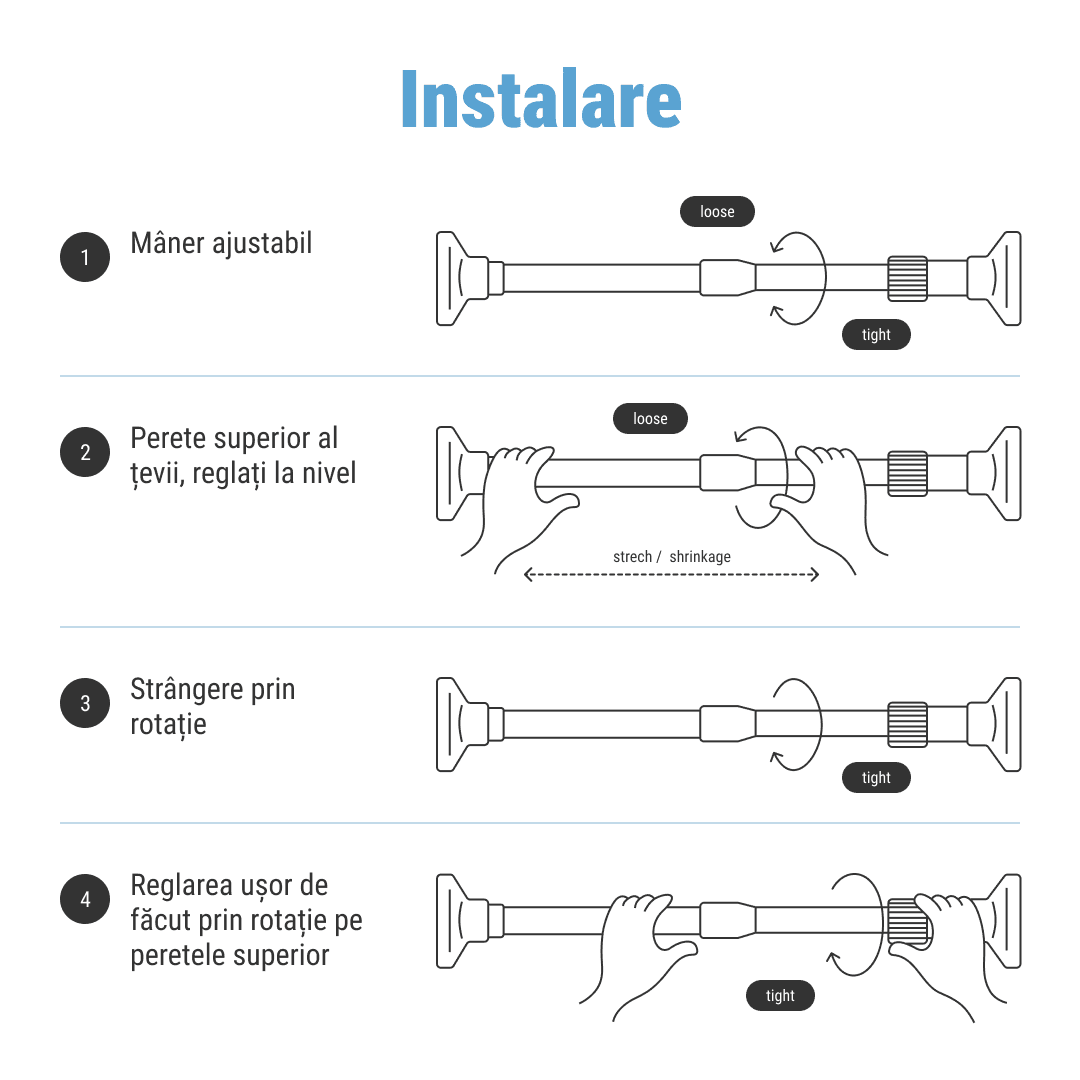 POWERPOLE – bară telescopică universală fără găurire pentru agățare și depozitare (110–400 cm) - imagine 6
