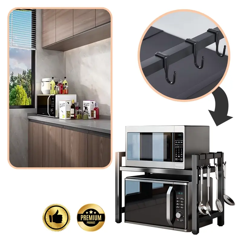 MicroRack – Raft de bucătărie extensibil care economisește spațiu pentru cuptoare cu microunde și alte aparate
