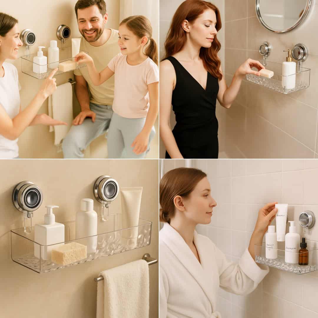 LotionRack™ este un raft pentru baie care poate fi atașat fără găurire - imagine 2