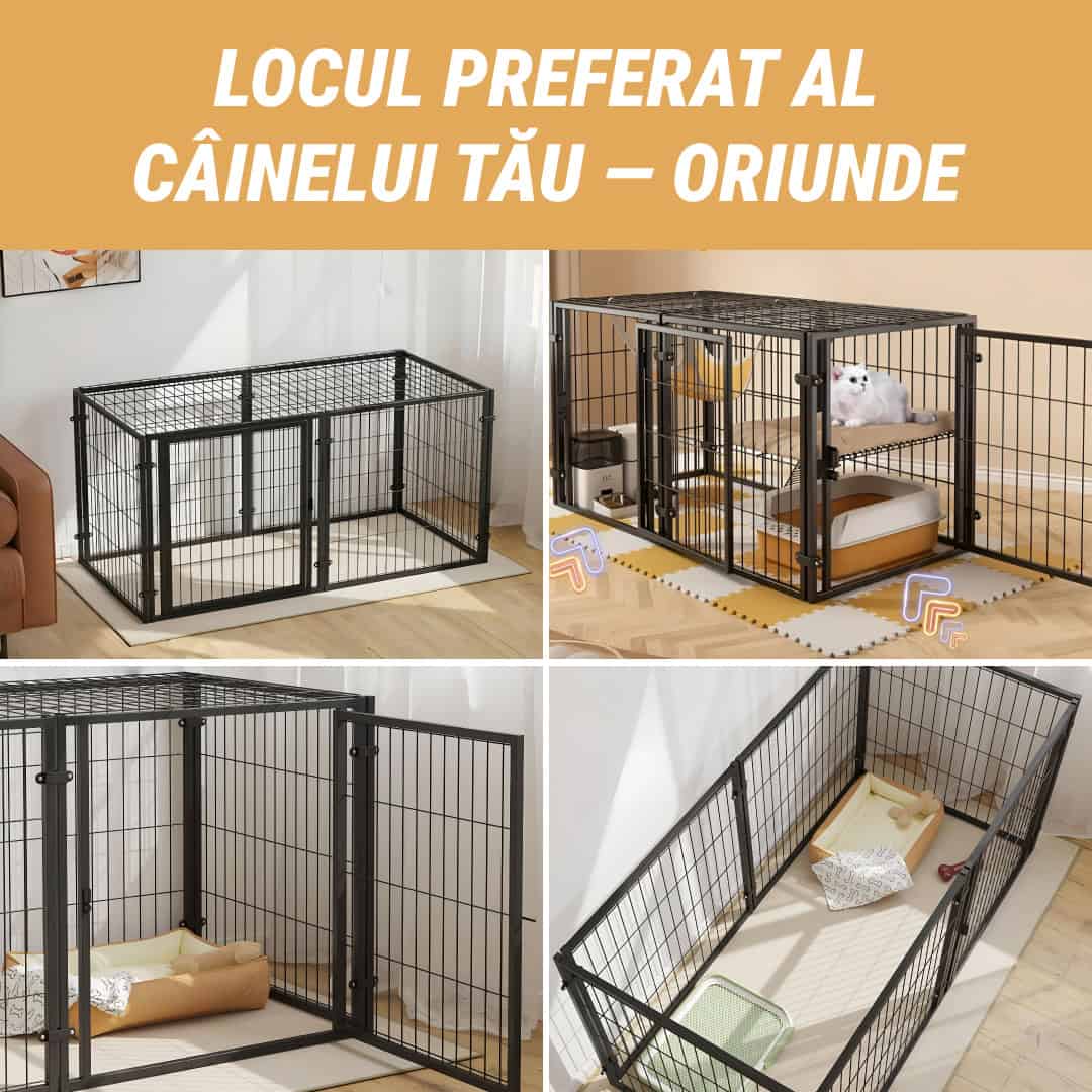 Pawz™ - Țarc pliabil multifuncțional pentru câini cu ușă și acoperiș detașabil - imagine 2